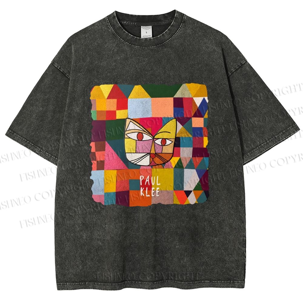 Unisex Paul Klee Geometric Cat Printed Washed Tee