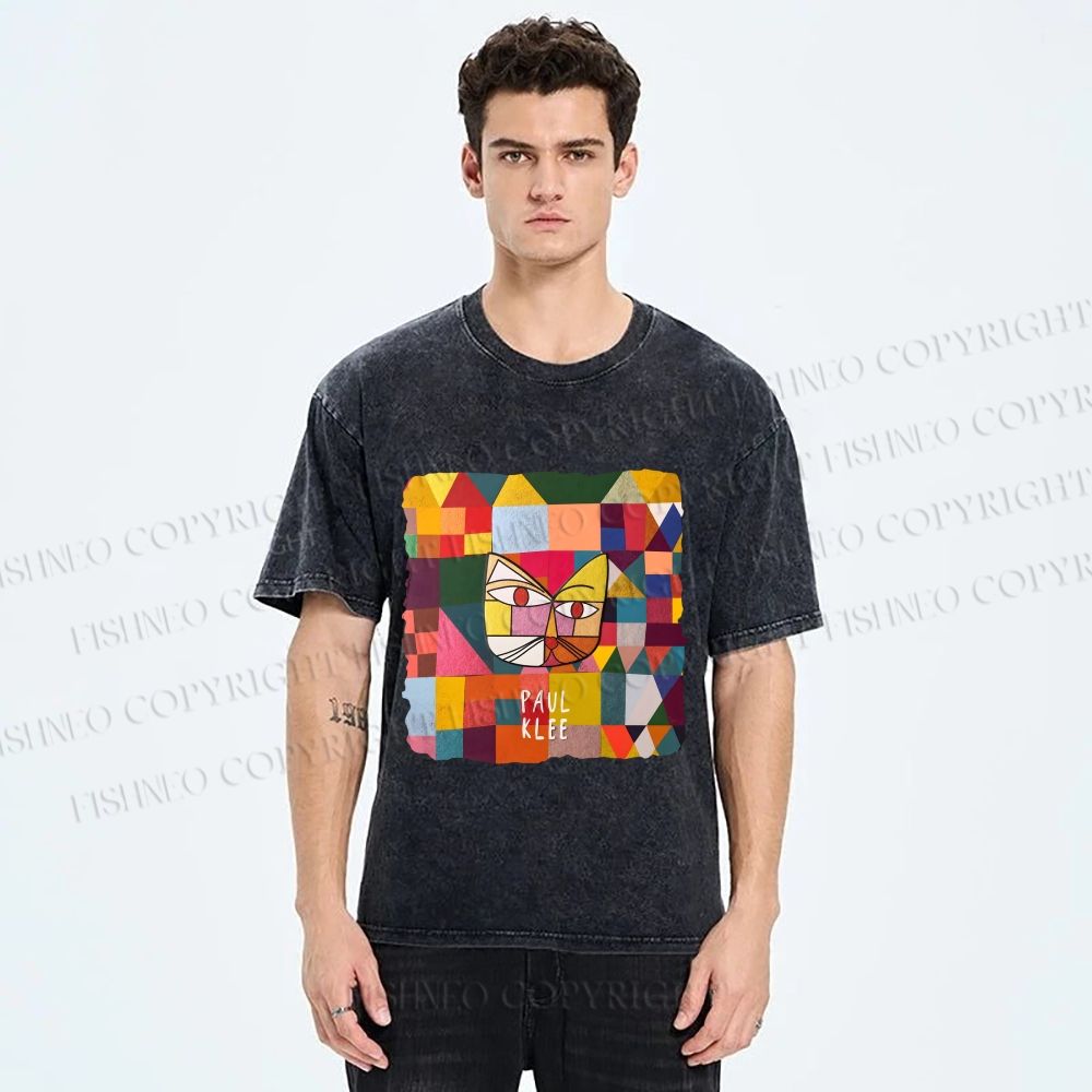Unisex Paul Klee Geometric Cat Printed Washed Tee