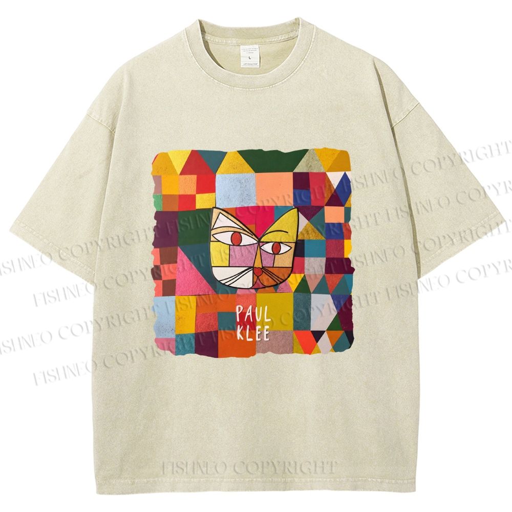 Unisex Paul Klee Geometric Cat Printed Washed Tee