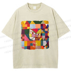 Unisex Paul Klee Geometric Cat Printed Washed Tee