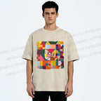 Unisex Paul Klee Geometric Cat Printed Washed Tee
