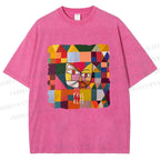 Unisex Paul Klee Geometric Cat Printed Washed Tee