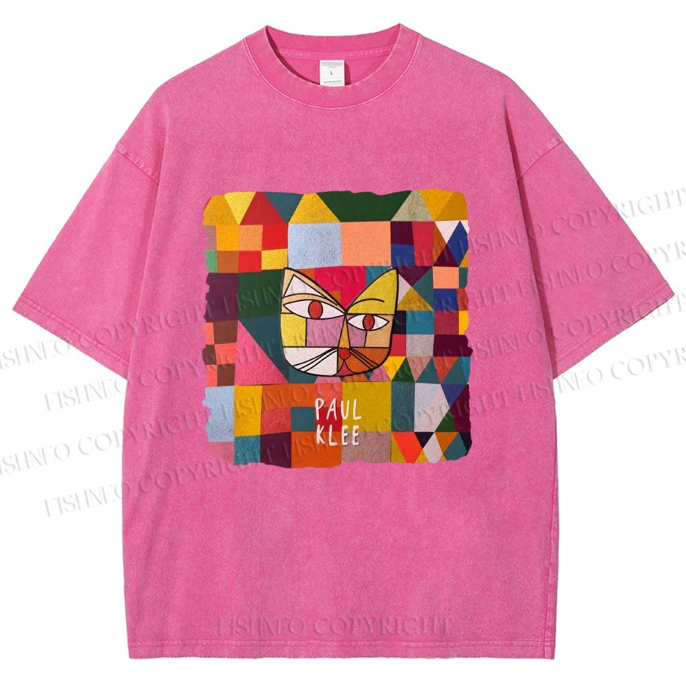 Unisex Paul Klee Geometric Cat Printed Washed Tee