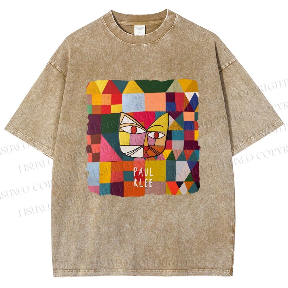 Unisex Paul Klee Geometric Cat Printed Washed Tee