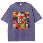 Unisex Paul Klee Geometric Cat Printed Washed Tee