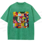 Unisex Paul Klee Geometric Cat Printed Washed Tee