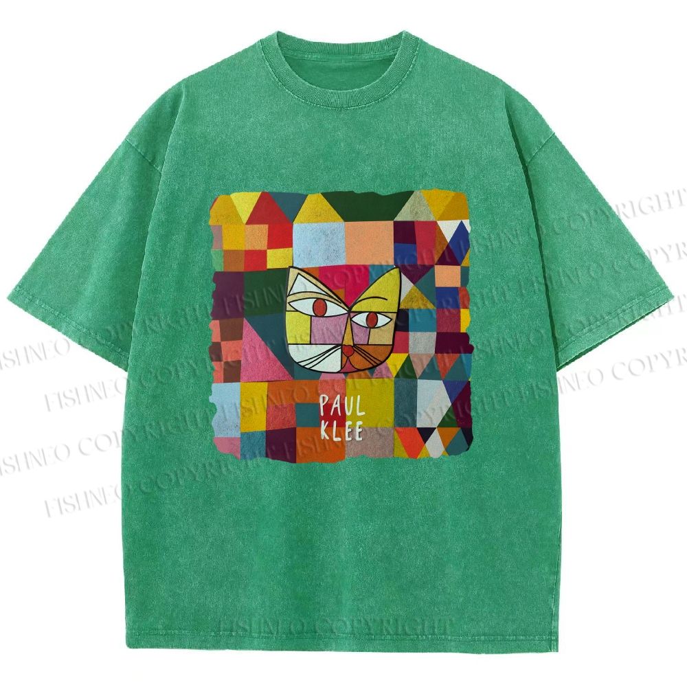 Unisex Paul Klee Geometric Cat Printed Washed Tee