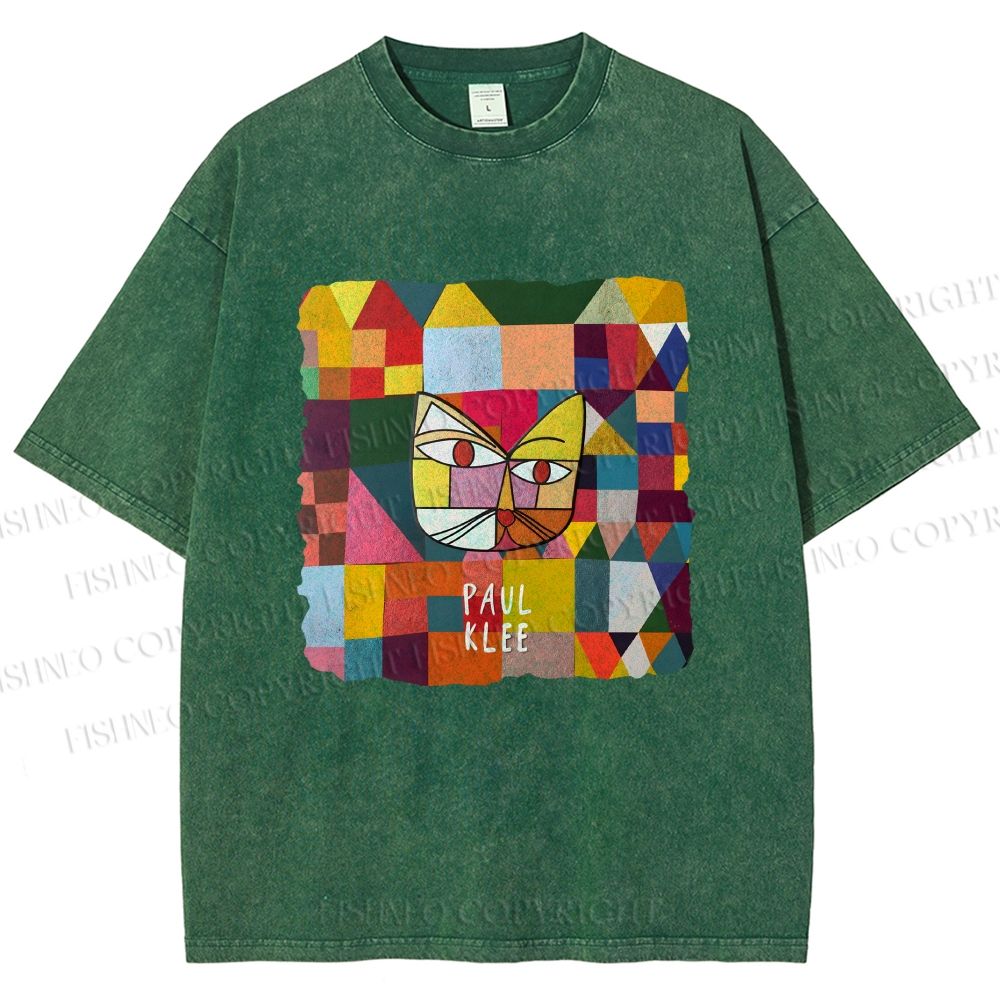 Unisex Paul Klee Geometric Cat Printed Washed Tee