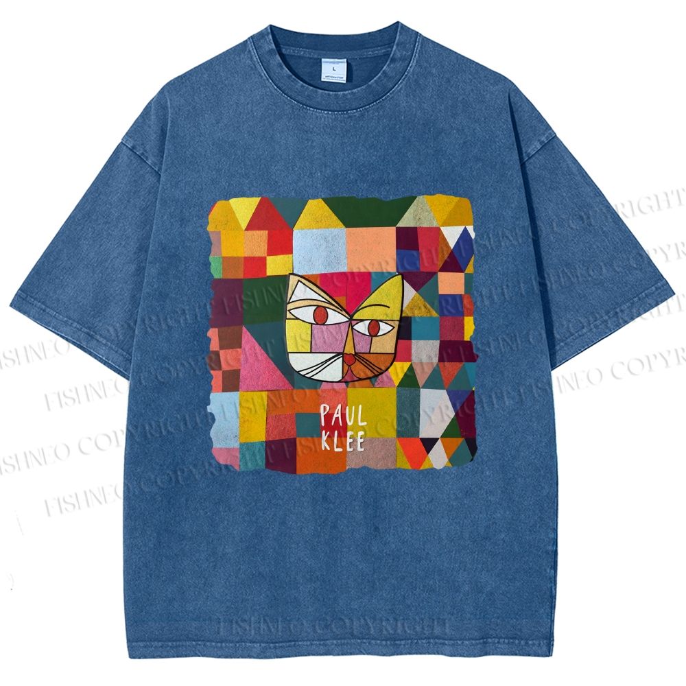 Unisex Paul Klee Geometric Cat Printed Washed Tee