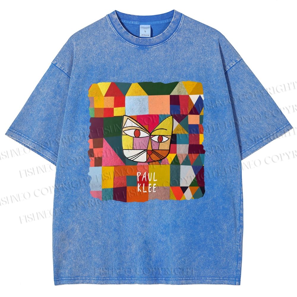 Unisex Paul Klee Geometric Cat Printed Washed Tee