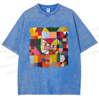 Unisex Paul Klee Geometric Cat Printed Washed Tee