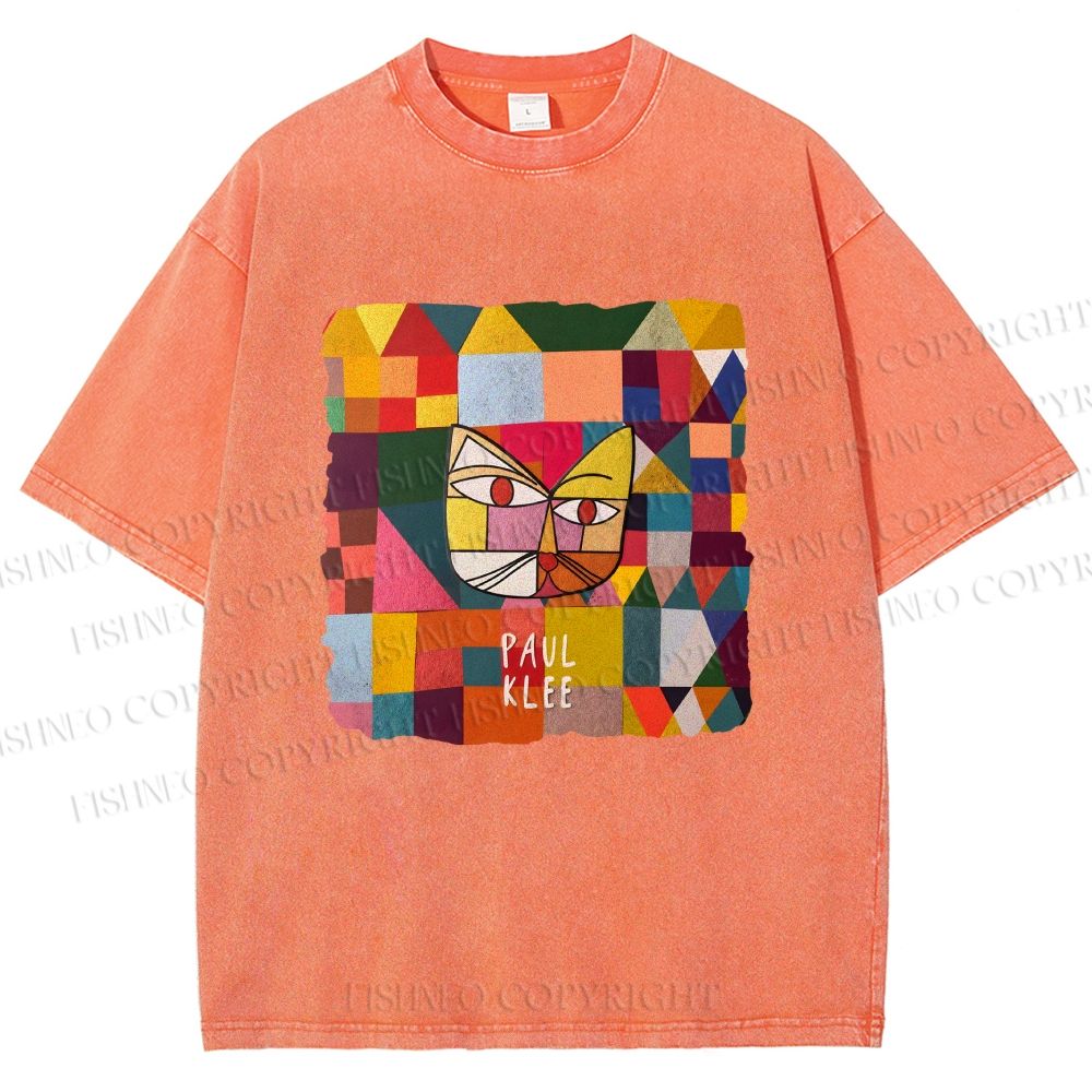 Unisex Paul Klee Geometric Cat Printed Washed Tee