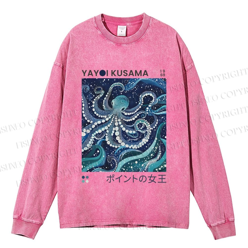 Unisex Yayoi Kusama Octopus Casual Washed Printed Long Sleeve T-shirt