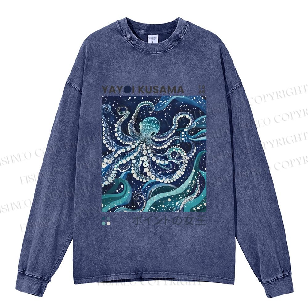 Unisex Yayoi Kusama Octopus Casual Washed Printed Long Sleeve T-shirt