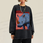 Unisex Yayoi Kusama Blue Rhino Casual Washed Printed Long Sleeve T-shirt