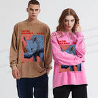 Unisex Yayoi Kusama Blue Rhino Casual Washed Printed Long Sleeve T-shirt