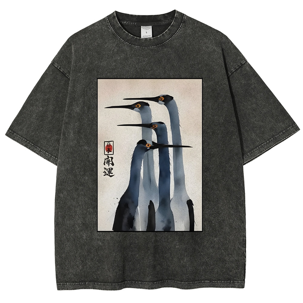 Unisex Retro Sandhill Crane Washed T-Shirt
