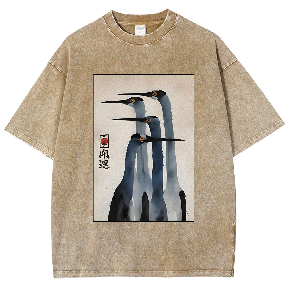 Unisex Retro Sandhill Crane Washed T-Shirt