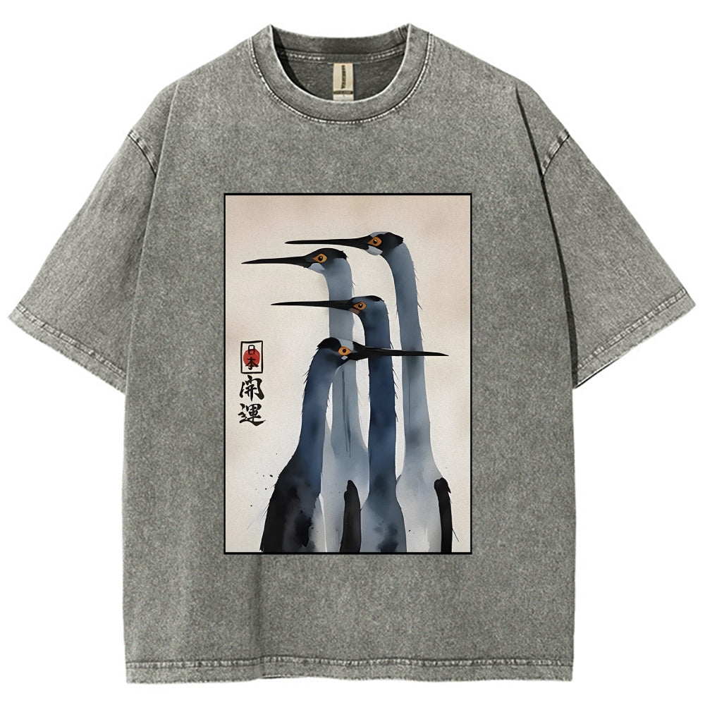 Unisex Retro Sandhill Crane Washed T-Shirt