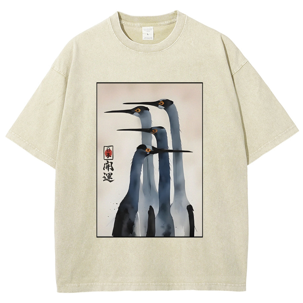 Unisex Retro Sandhill Crane Washed T-Shirt