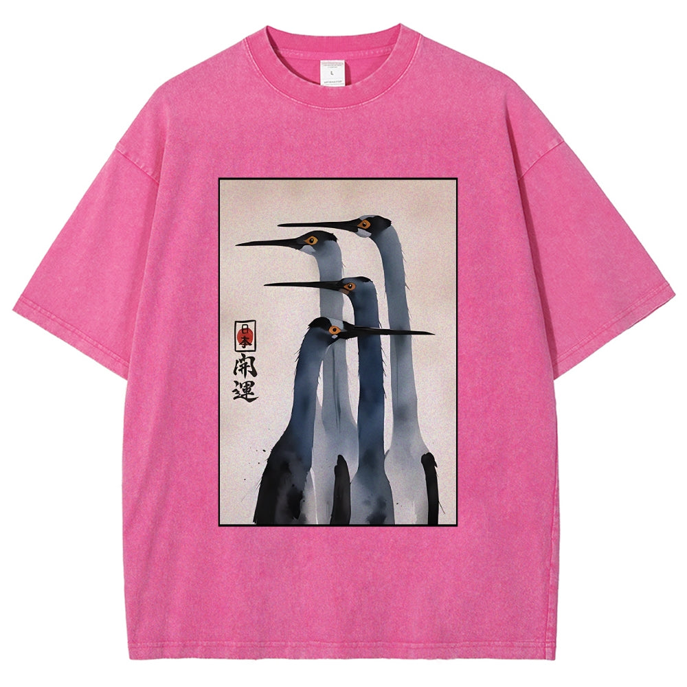 Unisex Retro Sandhill Crane Washed T-Shirt