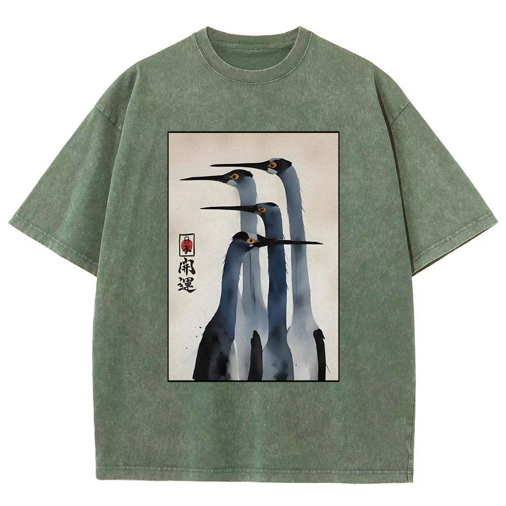 Unisex Retro Sandhill Crane Washed T-Shirt