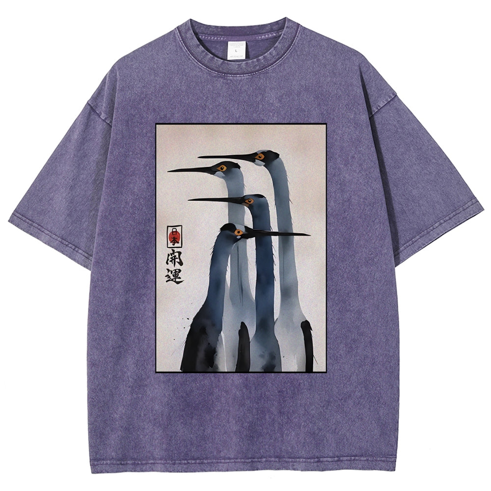 Unisex Retro Sandhill Crane Washed T-Shirt