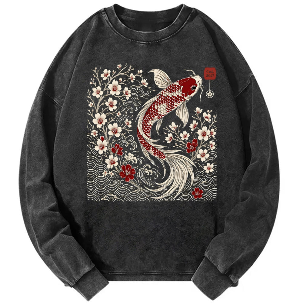 Vintage Sakura And Koi Washed Sweatshirt