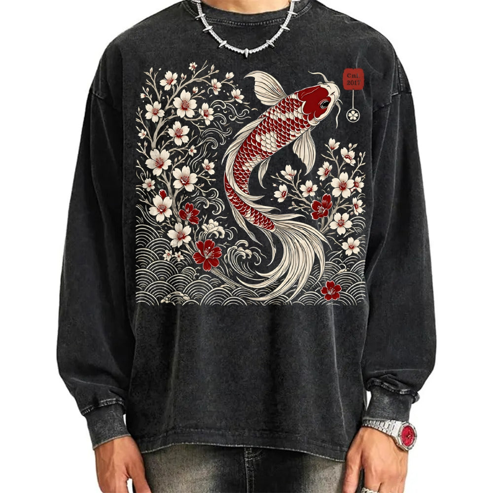 Vintage Sakura And Koi Washed Sweatshirt