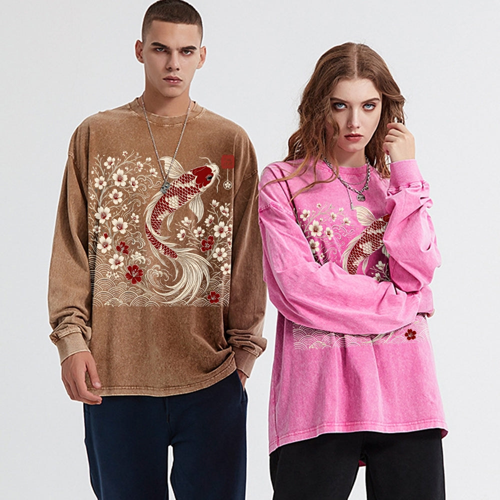 Vintage Sakura And Koi Washed Sweatshirt
