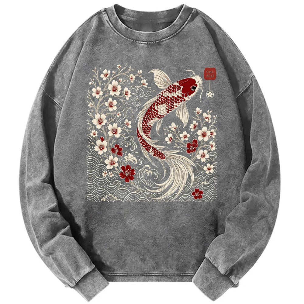 Vintage Sakura And Koi Washed Sweatshirt