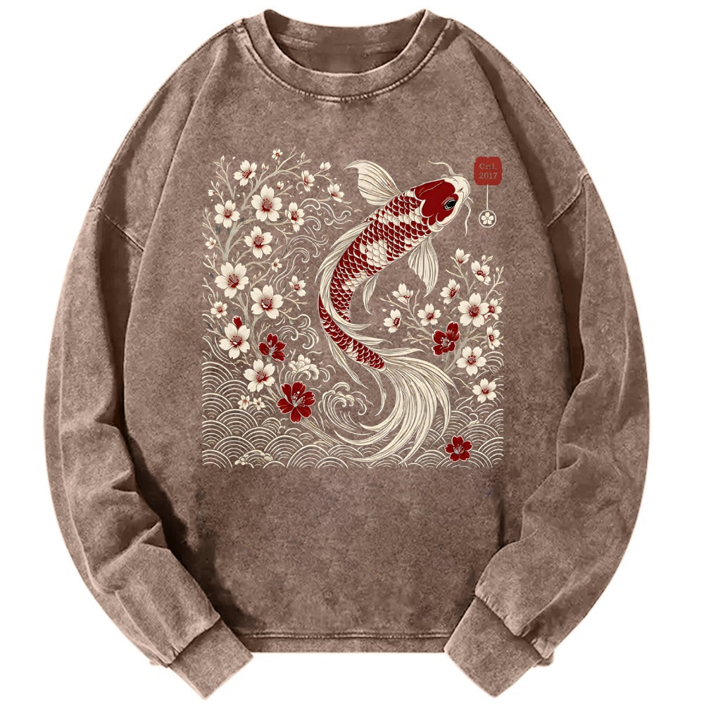 Vintage Sakura And Koi Washed Sweatshirt