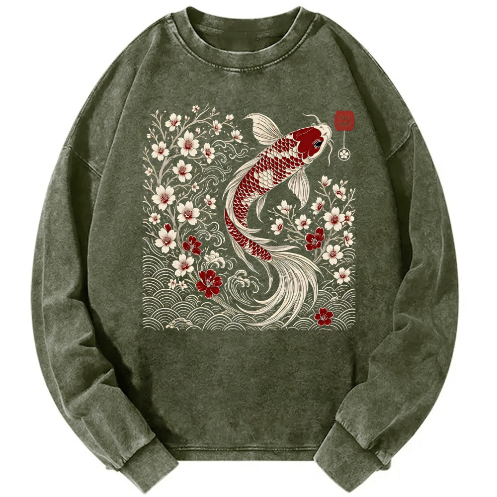 Vintage Sakura And Koi Washed Sweatshirt
