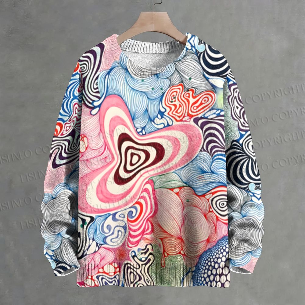 Abstract Pop-Psychedelic Style Printed Crew Neck Sweater