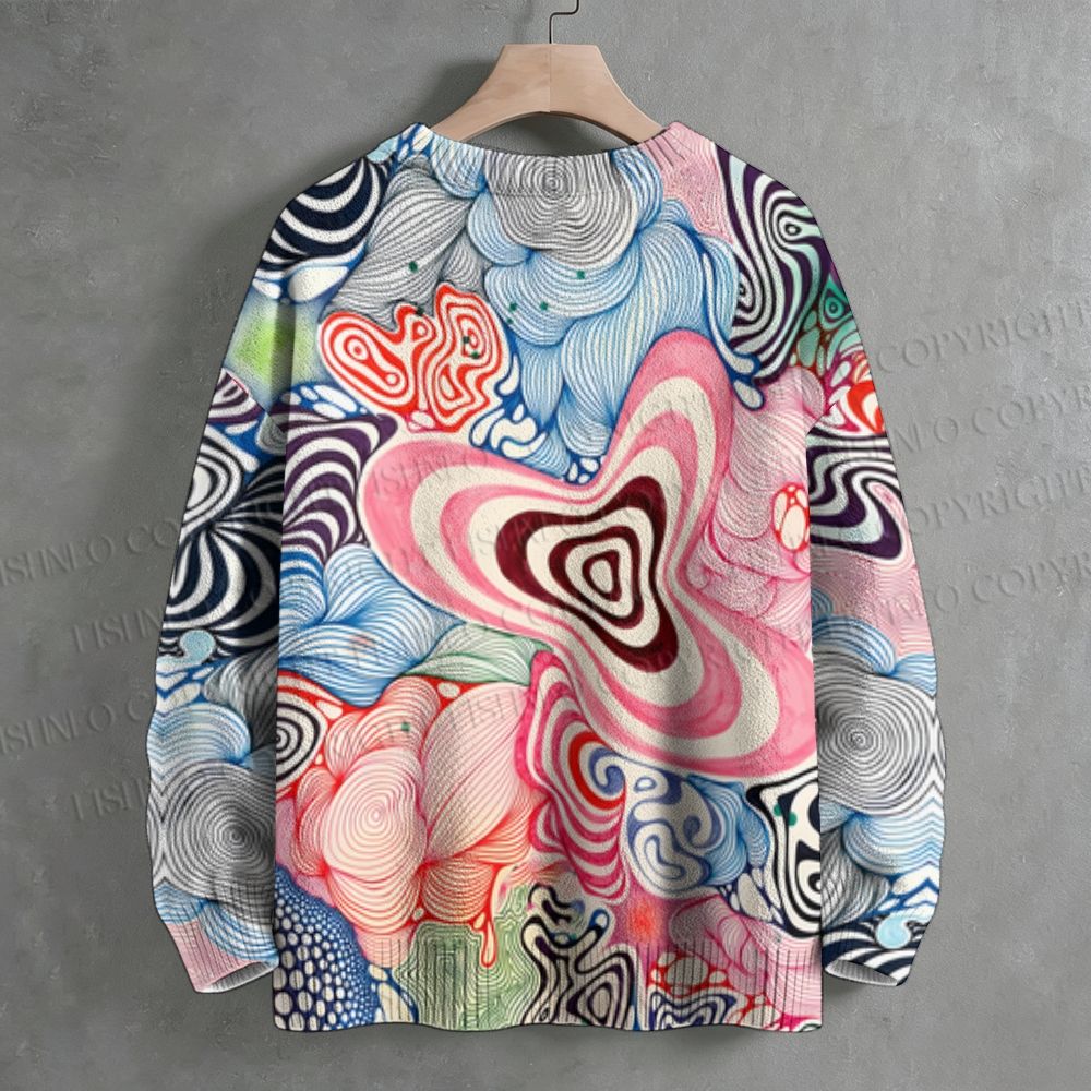 Abstract Pop-Psychedelic Style Printed Crew Neck Sweater