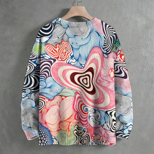 Abstract Pop-Psychedelic Style Printed Crew Neck Sweater