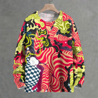 Abstract Pop-Psychedelic Style Printed Crew Neck Sweater