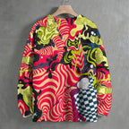 Abstract Pop-Psychedelic Style Printed Crew Neck Sweater