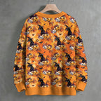 Halloween Cat And Pumpkin Crew Neck Sweater