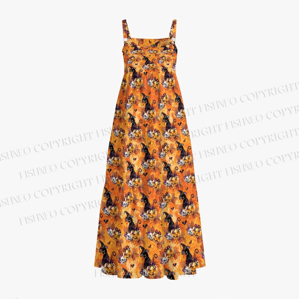 Halloween Cat And Pumpkin Maxi Dresses