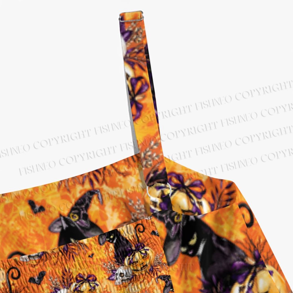 Halloween Cat And Pumpkin Maxi Dresses
