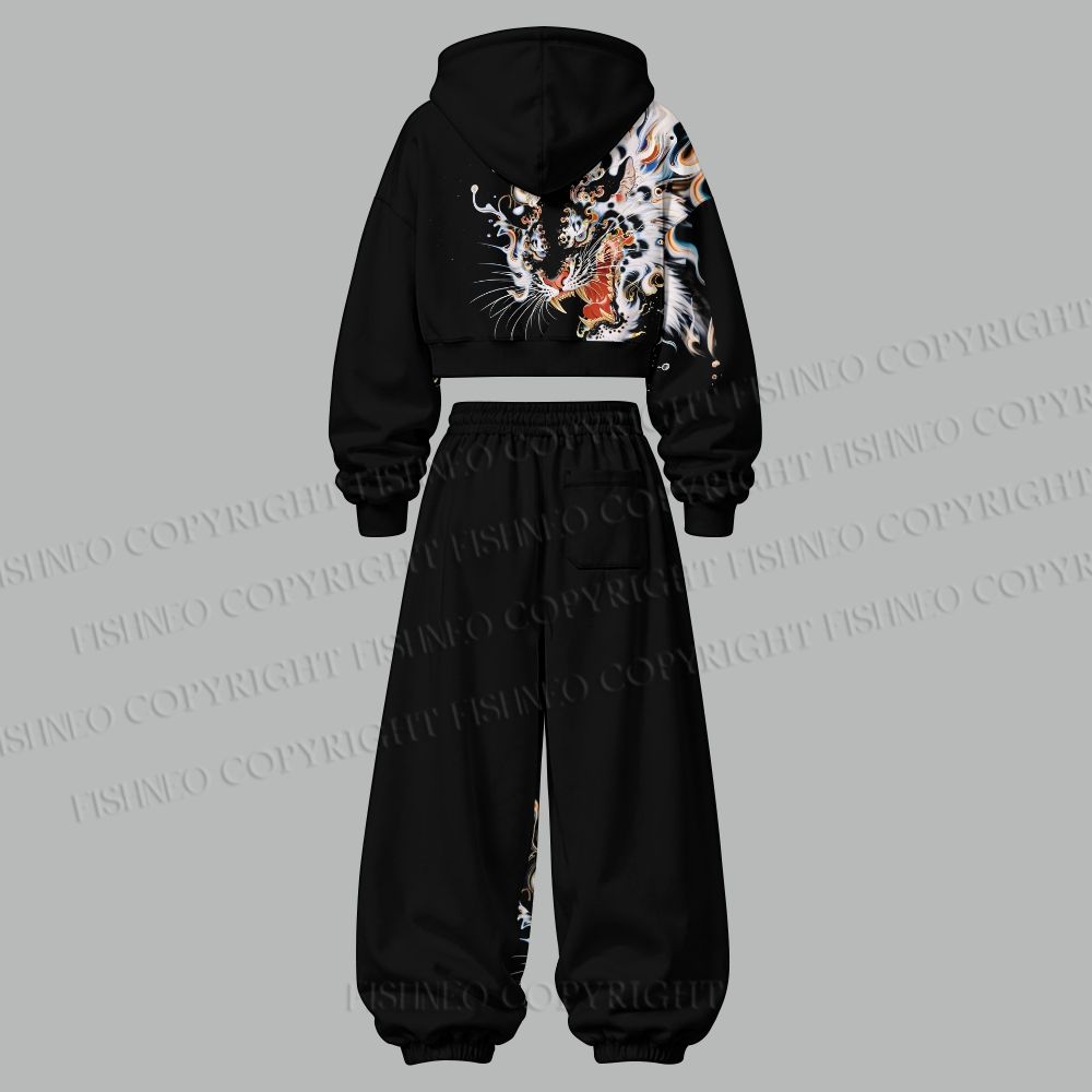 Women's A Wild Roar Cropped Long Sleeve Hoodie & High Waist Jogger Pants Two Piece Tracksuit Set