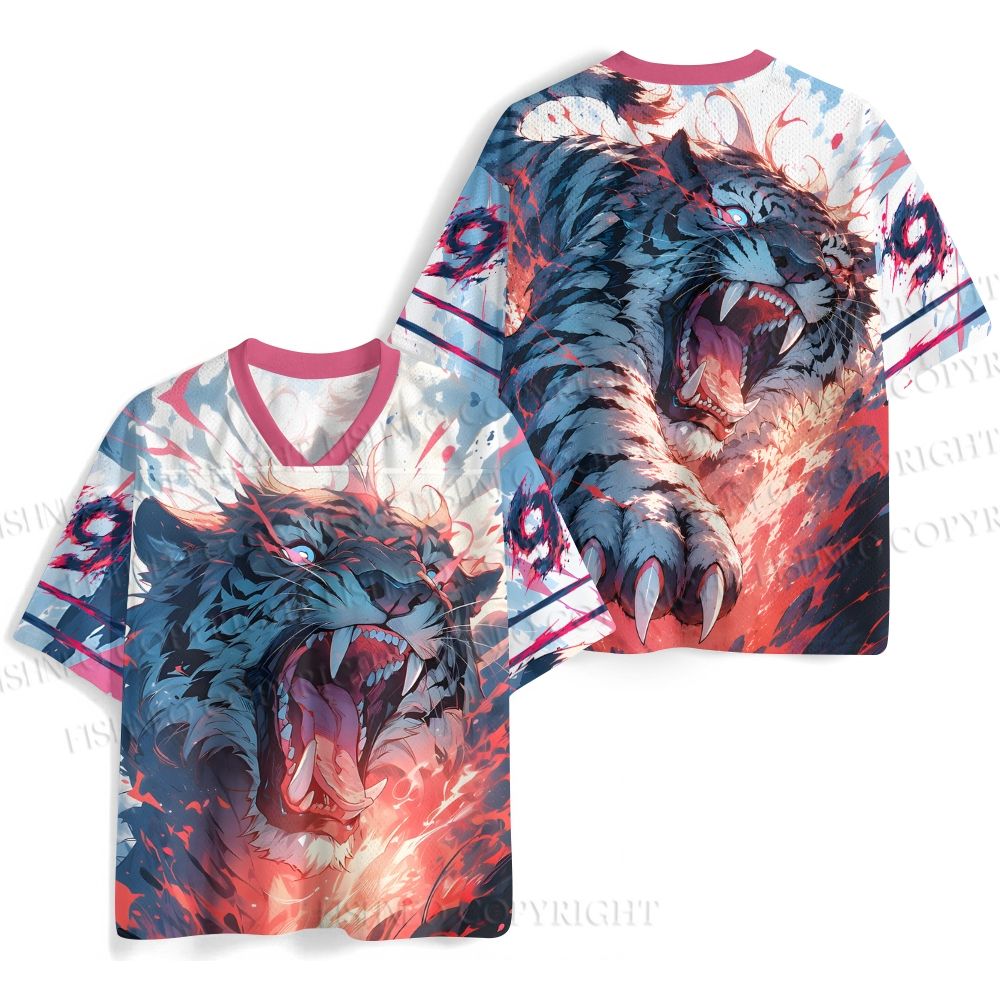 Screaming Tiger in Fire Jersey Shirts
