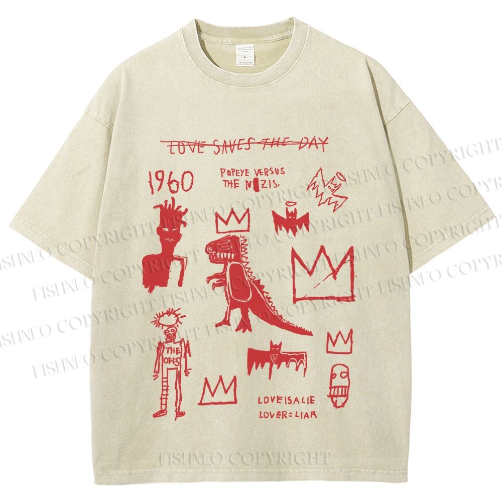 Unisex Jean-Michel Basquiat Graffiti Printed Washed Tee