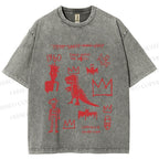 Unisex Jean-Michel Basquiat Graffiti Printed Washed Tee