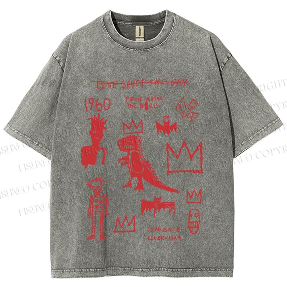 Unisex Jean-Michel Basquiat Graffiti Printed Washed Tee