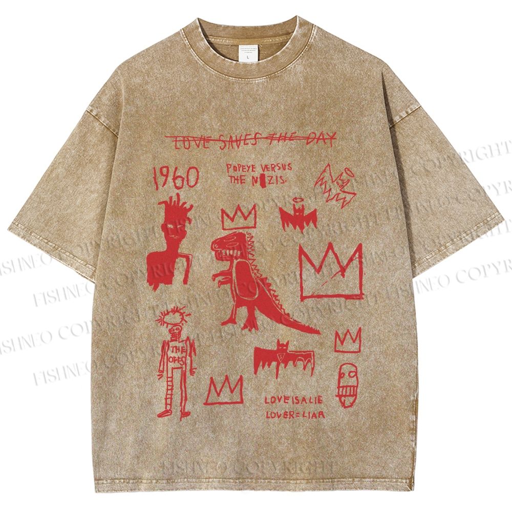 Unisex Jean-Michel Basquiat Graffiti Printed Washed Tee