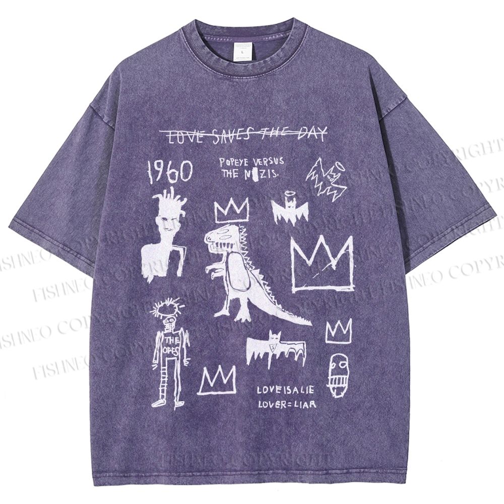 Unisex Jean-Michel Basquiat Graffiti Printed Washed Tee