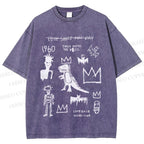 Unisex Jean-Michel Basquiat Graffiti Printed Washed Tee
