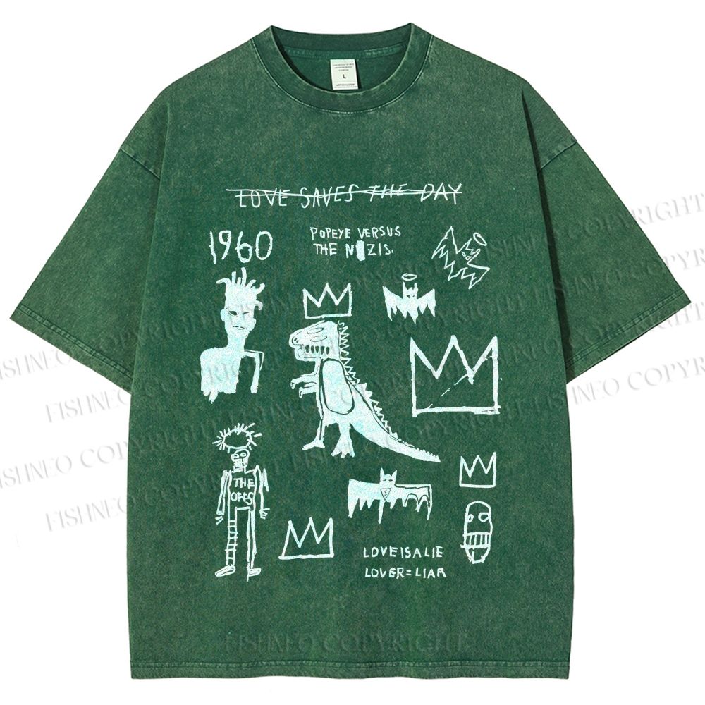 Unisex Jean-Michel Basquiat Graffiti Printed Washed Tee